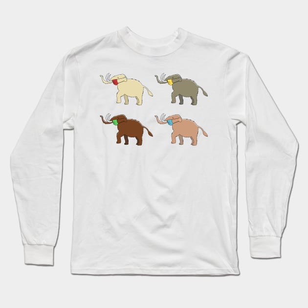 Herd Immunity Maskodons - Funny Cartoon Woolly Mammoths wearing masks Long Sleeve T-Shirt by MorvernDesigns